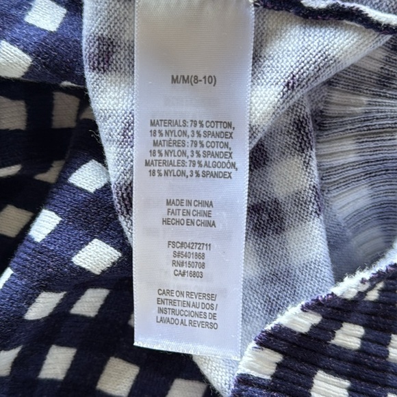 Navy/White Gingham Cotton Cardigan Houndstooth Plaid Button Front 3/4 Sleeve MED - Picture 8 of 10